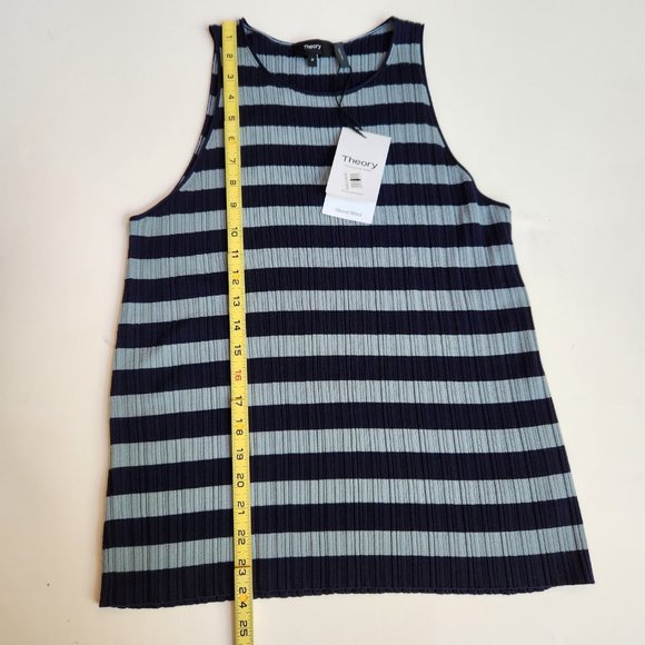 THEORY Classic Stripe Wool Knit Tank in Deep Navy/Eggshell Blue, Medium - Picture 12 of 13